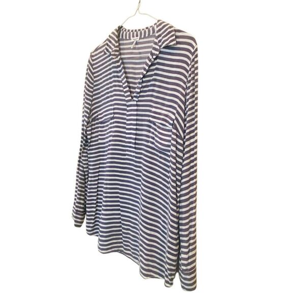 Splendid Striped Long Sleeve Rayon Tunic Shirt Blouse White Blue Medium - Picture 2 of 5